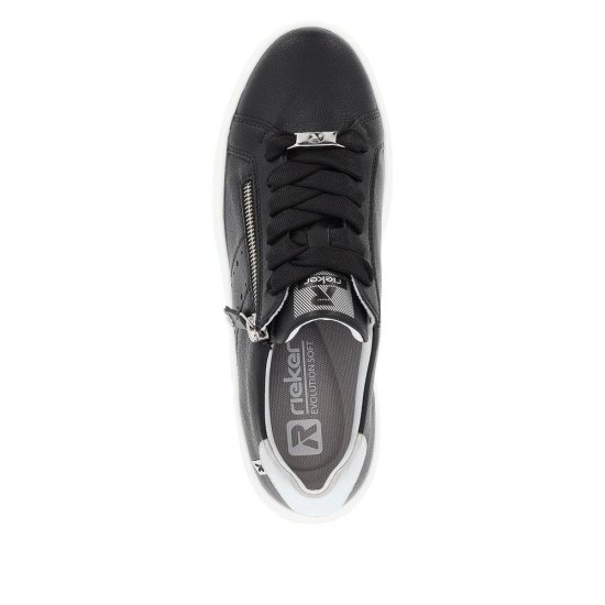 Rieker EVOLUTION Women's shoes | Style W0505 Athletic Lace-up with zip Black - Click Image to Close